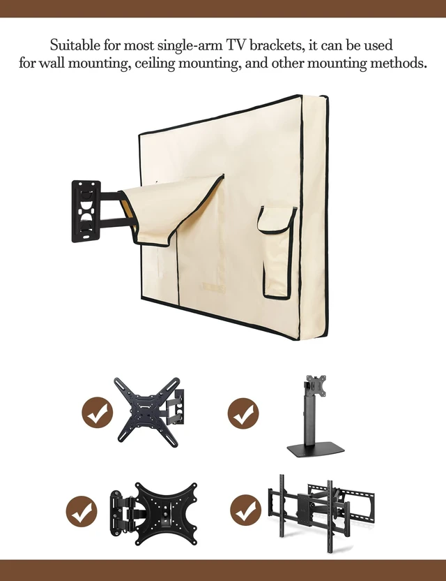 Alt view image 8 of 10 - iBirdie Outdoor Waterproof and Weatherproof TV Cover with Zipper for 48 to 50 inch Outside Flat Screen TV - Beige 600D Thick Fabric Protector Size 47''W x 30''H x 5.5''D for 48'' - 50'' LCD LED