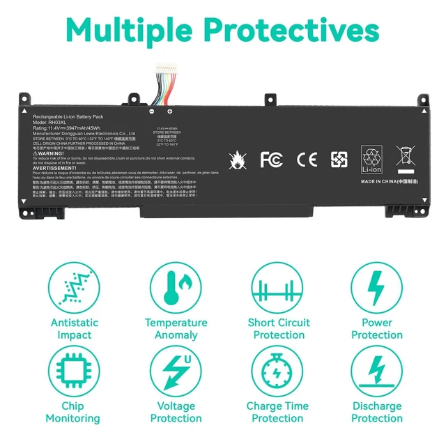 Alt view image 10 of 10 - 11.4V 45Wh RH03XL M02027-005 M01524-1D1 Laptop Battery for HP ProBook 430 440 445 450 630 640 650 G8 Series HSTNN-IB9Q HSTNN-OB1T HSTNN-DB0B HSTNN-UB7X M01524-2B1 M01524-AC1 (short style)