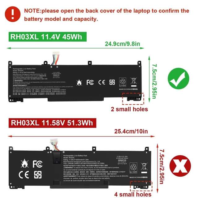 Alt view image 7 of 10 - 11.4V 45Wh RH03XL M02027-005 M01524-1D1 Laptop Battery for HP ProBook 430 440 445 450 630 640 650 G8 Series HSTNN-IB9Q HSTNN-OB1T HSTNN-DB0B HSTNN-UB7X M01524-2B1 M01524-AC1 (short style)