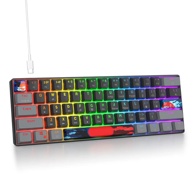 Alt view image 6 of 10 - Fogruaden 60% Mechanical Gaming Keyboard, 61 Keys, RGB Backlit, Compact 60 Percent Wired Keyboard for Win/Mac PC Gamer, Easy to Carry on Trip (61Dark-BlueSwitch-RGB)