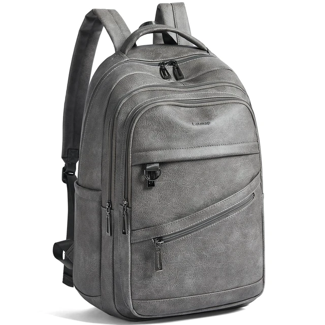 Alt view image 6 of 10 - LATMAP 43L Backpack for Women Men - Vegan Leather Backpack Purse Travel Carry-on Bag College Bookbag Work fits 17" Laptop,DimGray
