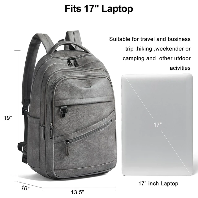 Alt view image 8 of 10 - LATMAP 43L Backpack for Women Men - Vegan Leather Backpack Purse Travel Carry-on Bag College Bookbag Work fits 17" Laptop,DimGray