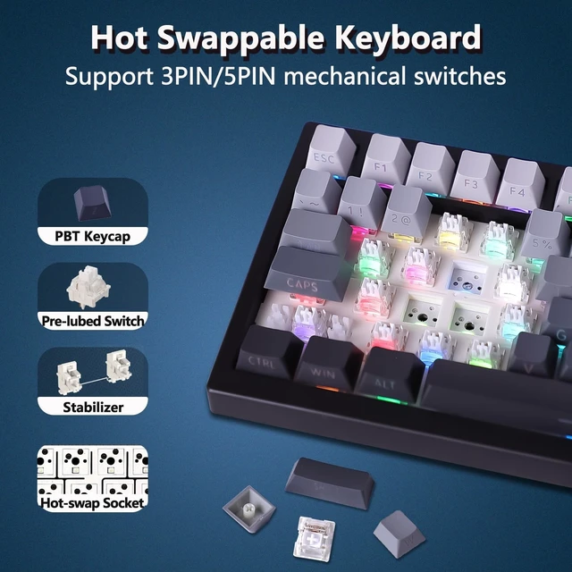 Alt view image 10 of 10 - Itigoitie 75% Wireless Gaming Mechanical Keyboard,TriMode 2.4G/USBC/BT5.3,8000mAh Hot Swappable Custom Keyboard,Linear Switch,Gasket Mounted,RGB Backlit,PBT Keycaps,CNC Knob for Mac/Win/Android