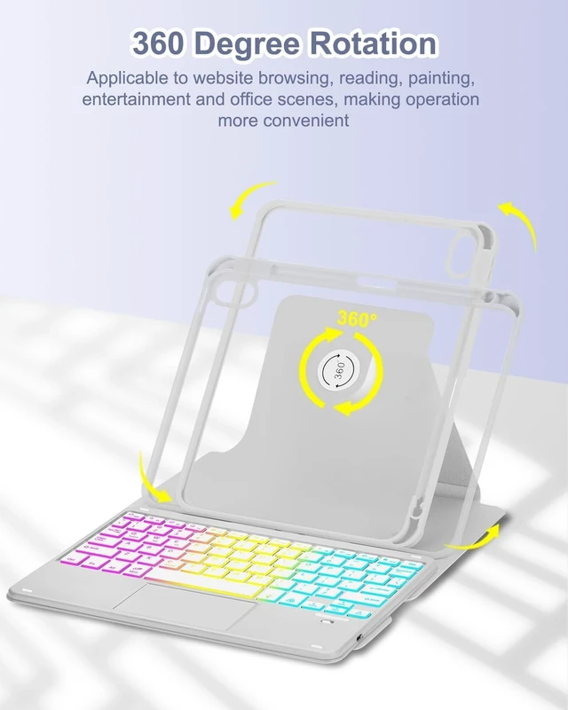 Alt view image 10 of 10 - MePadKey Touchpad Keyboard Case for iPad (A16) 11th 10th Generation, 360 Rotation Cover with Pencil Holder Wireless Backlit Detachable Keypad for iPad 11 inch 2025/10 Gen 10.9" 2022 Gray