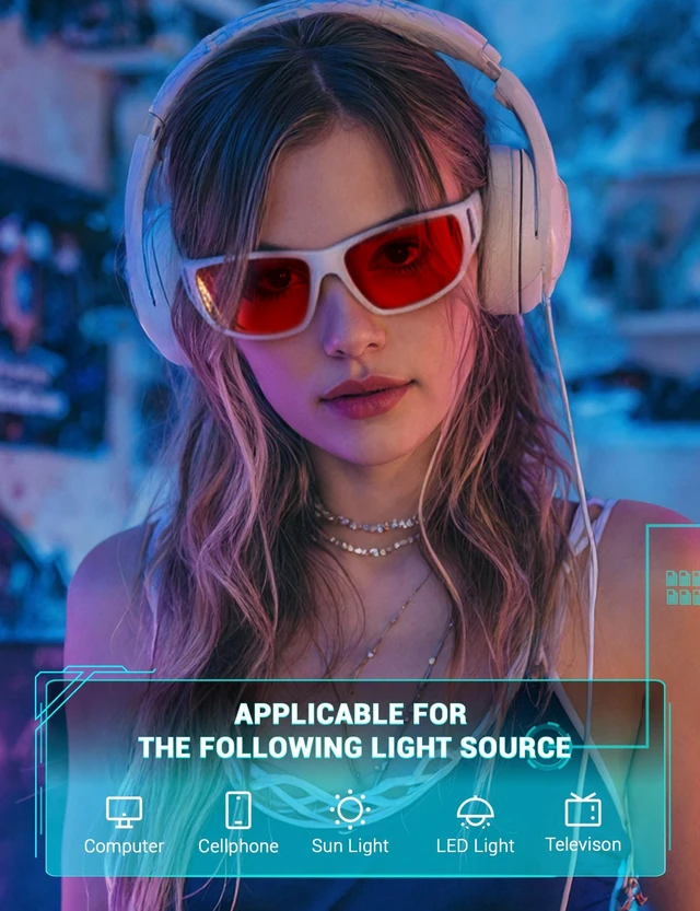 Alt view image 7 of 10 - TIJN Sleep Glasses for Blue & Green Light Blocking,Red Lens Dual AR Coating,Wraparound Oversized for Screen,Computer & Gaming,Upgraded W
