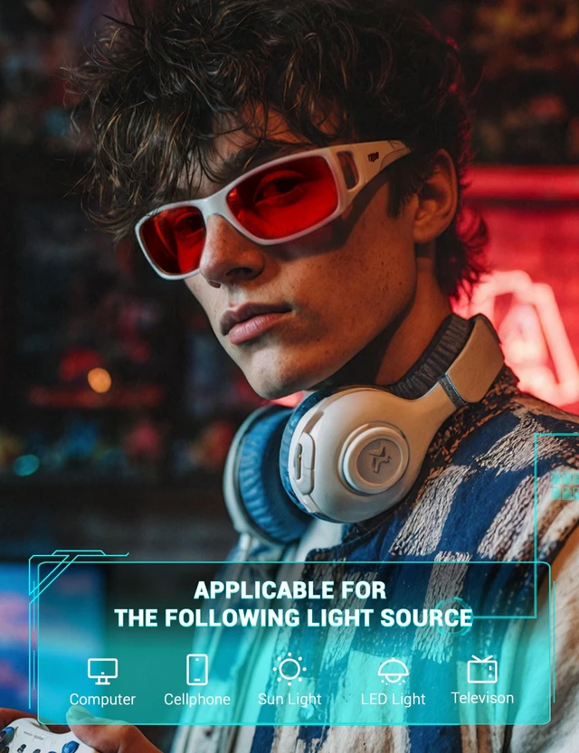 Alt view image 8 of 10 - TIJN Sleep Glasses for Blue & Green Light Blocking,Red Lens Dual AR Coating,Wraparound Oversized for Screen,Computer & Gaming,Upgraded W