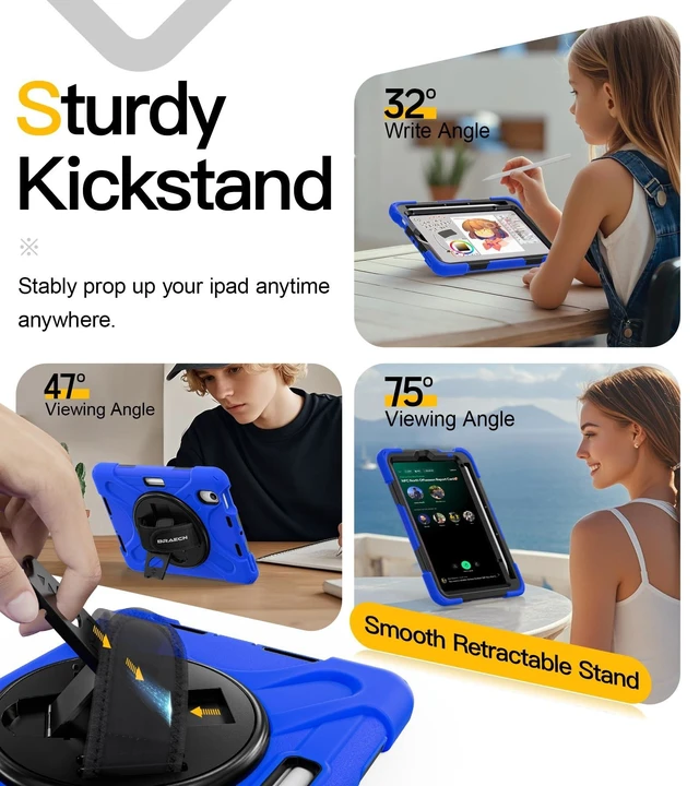 Alt view image 9 of 10 - BRAECN Case for iPad mini 7 (A17 Pro) 2024/iPad Mini 6 2021 8.3" with Screen Protector Pencil Holder, Protective Heavy Duty Case for iPad mini 7th/6th Gen, 360 Rotating Stand & Hand Strap for Kids