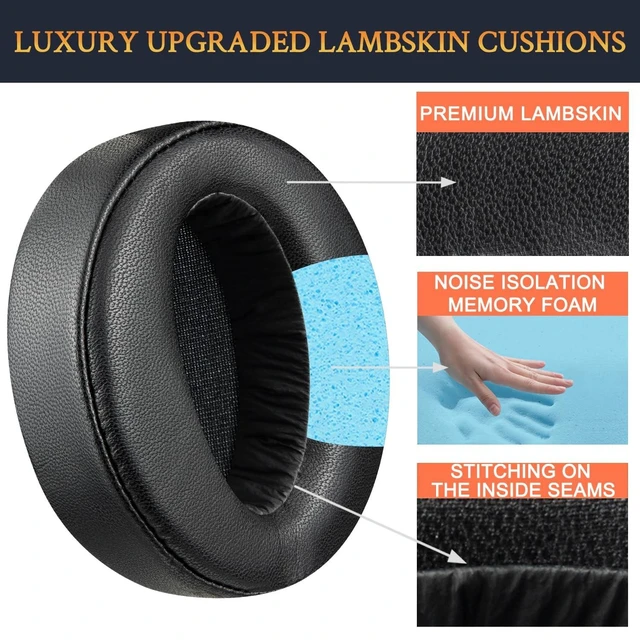 Alt view image 9 of 10 - SOULWIT Lambskin Professional Earpads Cushions Replacement for Sony MDR-XB950 XB950BT XB950B1 XB950N1 XB950AP Over-Ear Headphones, Ear Pads with Noise Isolation Memory Foam - Black