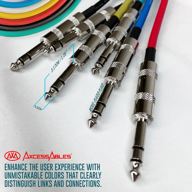 Alt view image 9 of 10 - AxcessAbles 20ft 6-Pack TRS to Audio Cables - 1/4" Balanced, Multi-Color, Male-to-Male, Studio & Home Audio
