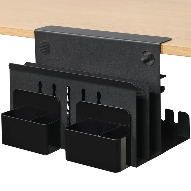 Alt view image 6 of 10 - MAXECHO Desk Side Storage, Under Desk Laptop Mount, Table Side Hanging File Organizer, No Drill Clamp On Cable Management Tray, Laptop Holder with Magnetic Pen Holder for Office and Home, Load 22 Lbs