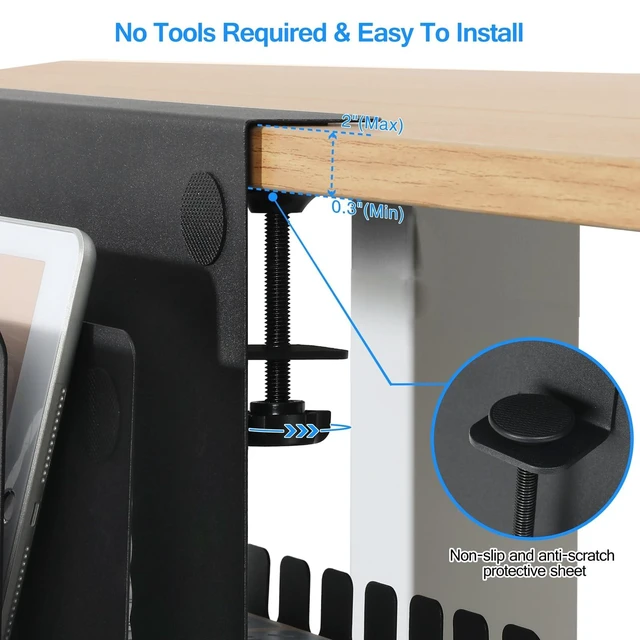 Alt view image 7 of 10 - MAXECHO Desk Side Storage, Under Desk Laptop Mount, Table Side Hanging File Organizer, No Drill Clamp On Cable Management Tray, Laptop Holder with Magnetic Pen Holder for Office and Home, Load 22 Lbs
