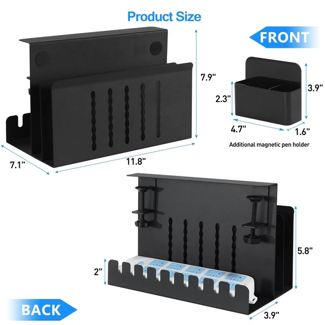 Alt view image 10 of 10 - MAXECHO Desk Side Storage, Under Desk Laptop Mount, Table Side Hanging File Organizer, No Drill Clamp On Cable Management Tray, Laptop Holder with Magnetic Pen Holder for Office and Home, Load 22 Lbs