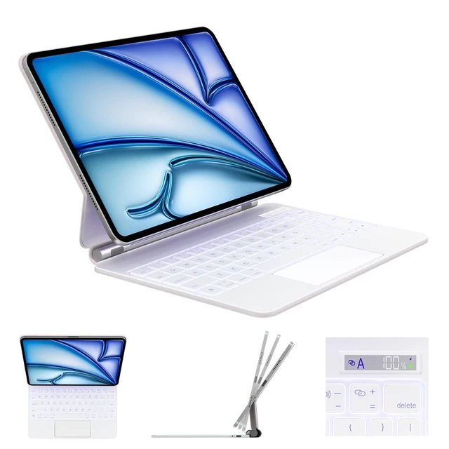 Alt view image 6 of 10 - DVWDVW Keyboard Case for iPad Air 11 inch (M3 /M2 2025/2024) & iPad Pro 11 (4th/3rd/2nd/1st Gen), iPad Air 5th/4th Magic CaseMulti-Touch Trackpad,7 Colors Backlight White