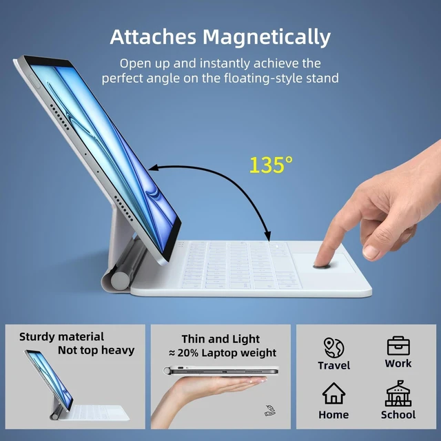 Alt view image 8 of 10 - DVWDVW Keyboard Case for iPad Air 11 inch (M3 /M2 2025/2024) & iPad Pro 11 (4th/3rd/2nd/1st Gen), iPad Air 5th/4th Magic CaseMulti-Touch Trackpad,7 Colors Backlight White