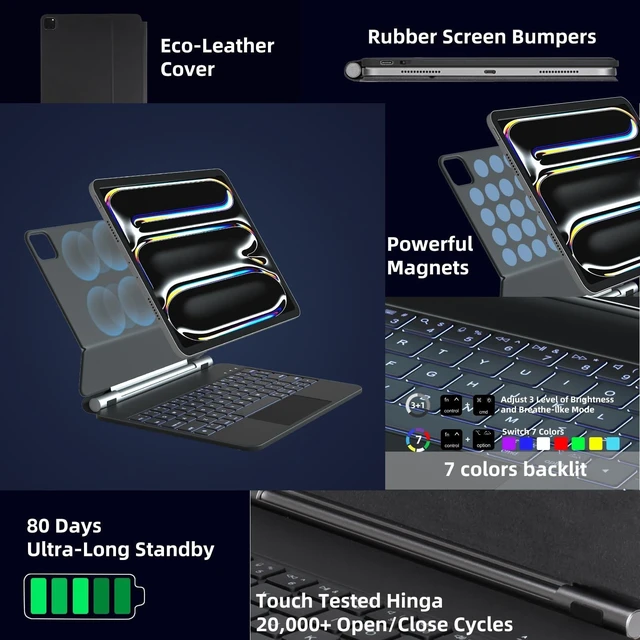 Alt view image 10 of 10 - DVWDVW Keyboard Case for iPad Air 11 inch (M3 /M2 2025/2024) & iPad Pro 11 (4th/3rd/2nd/1st Gen), iPad Air 5th/4th Magic CaseMulti-Touch Trackpad,7 Colors Backlight White