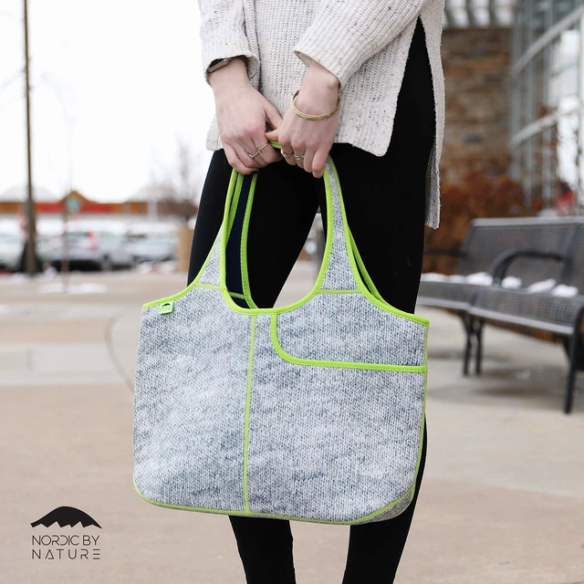Alt view image 7 of 10 - Nordic By Nature Women's Soft Tote Shoulder Bag Neoprene Handbag Laptop Computer Travel Bag Purse (Grey Melange/Neon)