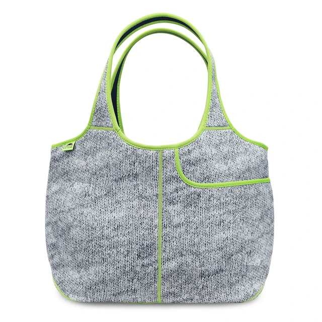 Alt view image 6 of 10 - Nordic By Nature Women's Soft Tote Shoulder Bag Neoprene Handbag Laptop Computer Travel Bag Purse (Grey Melange/Neon)