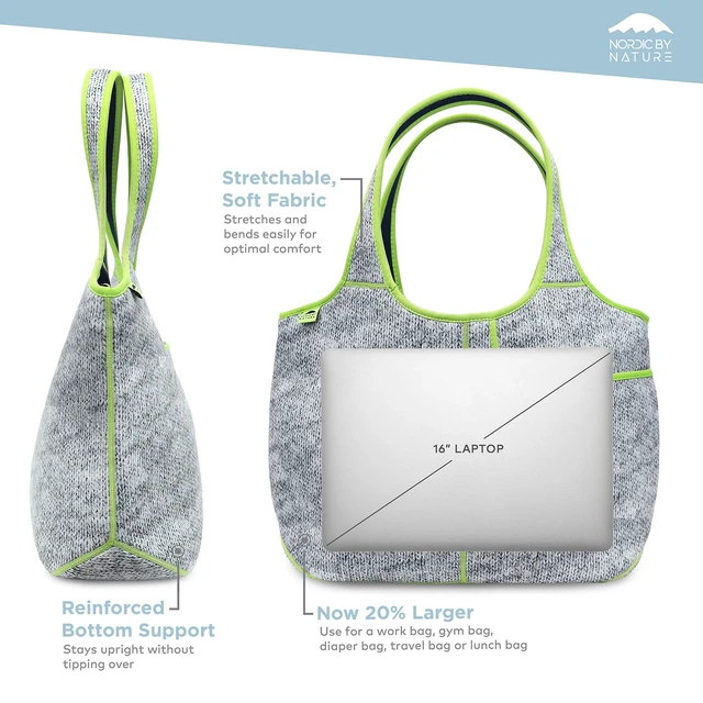 Alt view image 9 of 10 - Nordic By Nature Women's Soft Tote Shoulder Bag Neoprene Handbag Laptop Computer Travel Bag Purse (Grey Melange/Neon)