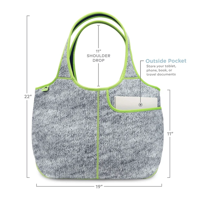 Alt view image 10 of 10 - Nordic By Nature Women's Soft Tote Shoulder Bag Neoprene Handbag Laptop Computer Travel Bag Purse (Grey Melange/Neon)