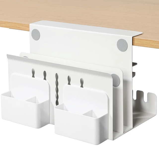 Alt view image 6 of 10 - MAXECHO Desk Side Storage, Under Desk Laptop Mount, Table Side Hanging File Organizer, No Drill Clamp On Cable Management Tray, Laptop Holder with Magnetic Pen Holder for Office and Home, Load 22 Lbs