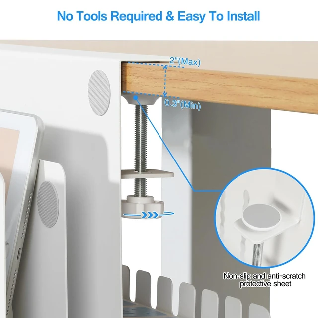 Alt view image 7 of 10 - MAXECHO Desk Side Storage, Under Desk Laptop Mount, Table Side Hanging File Organizer, No Drill Clamp On Cable Management Tray, Laptop Holder with Magnetic Pen Holder for Office and Home, Load 22 Lbs