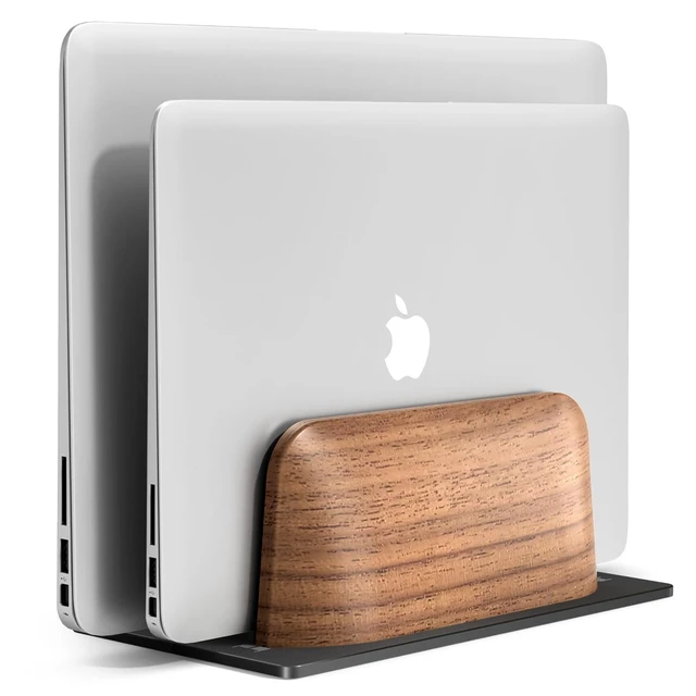Alt view image 6 of 10 - UPERGO Vertical Laptop Stand, Dual Slot Wooden Laptop Holder Vertical for Desk, Width Adjustable Dock for MacBook Pro and Other Laptops