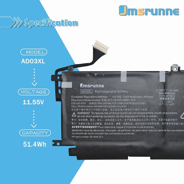 Alt view image 7 of 10 - AD03XL TPN-I128 Laptop Battery for HP Envy 13-ad 13-ad100 13-ad000 13-ad0xx 13-ad1xx 13-ad008nw 13-ad002nf 13-ad000nf 13-ad002ng 13-ad003ng 13-ad012na 13-ad013na 13-ad014na 13-ad015na HSTNN-DB8D