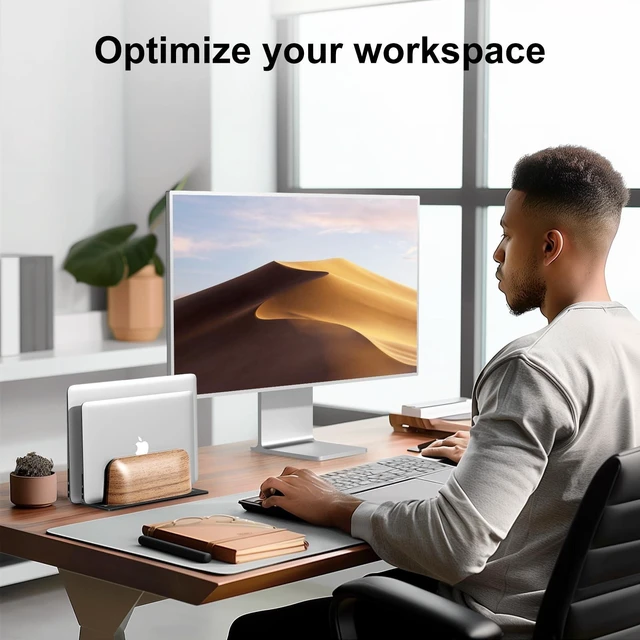 Alt view image 10 of 10 - UPERGO Vertical Laptop Stand, Dual Slot Wooden Laptop Holder Vertical for Desk, Width Adjustable Dock for MacBook Pro and Other Laptops