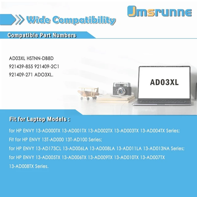 Alt view image 10 of 10 - AD03XL TPN-I128 Laptop Battery for HP Envy 13-ad 13-ad100 13-ad000 13-ad0xx 13-ad1xx 13-ad008nw 13-ad002nf 13-ad000nf 13-ad002ng 13-ad003ng 13-ad012na 13-ad013na 13-ad014na 13-ad015na HSTNN-DB8D