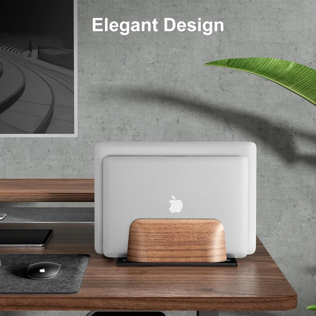 Alt view image 9 of 10 - UPERGO Vertical Laptop Stand, Dual Slot Wooden Laptop Holder Vertical for Desk, Width Adjustable Dock for MacBook Pro and Other Laptops