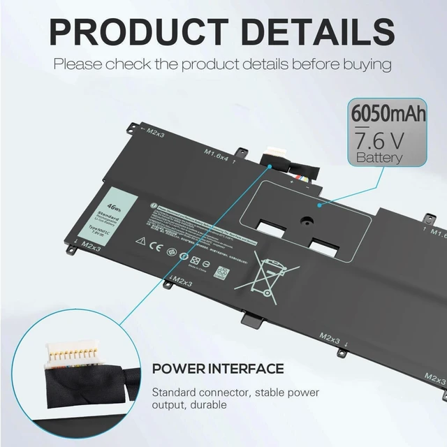 Alt view image 8 of 10 - TAUPO NNF1C Battery Fit for Dell XPS 13 9365 2-in-1 2017 XPS 13-9365-D1605TS D1805TS D2805TS D3605TS D3805TS D4605TS Series 0HMPFH P71G HMPFH 0NNF1C Laptop Battery Replacement 7.6V 46WH