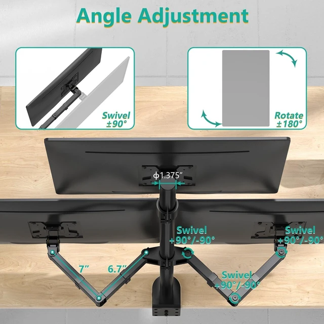 Alt view image 10 of 10 - WALI Triple Monitor Mount for 13-27 inch Computer Screens, 3 Monitor Desk Mount, Holds up to 22 lbs, Adjustable Triple Monitors Stand with Swivel Tilt Rotation, 75x75/100x100mm (M003), Black