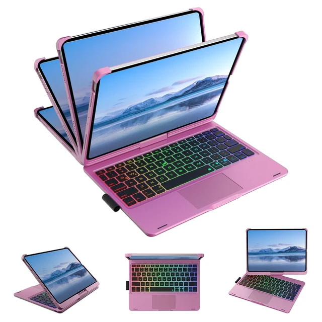 Alt view image 8 of 10 - Mollenmell IPad Keyboard Case with 7 Modes, RGB Backlit, Compatible with iPad Pro 11 2018-2022, iPad Air 11-inch 2024 (Cherry Purple)