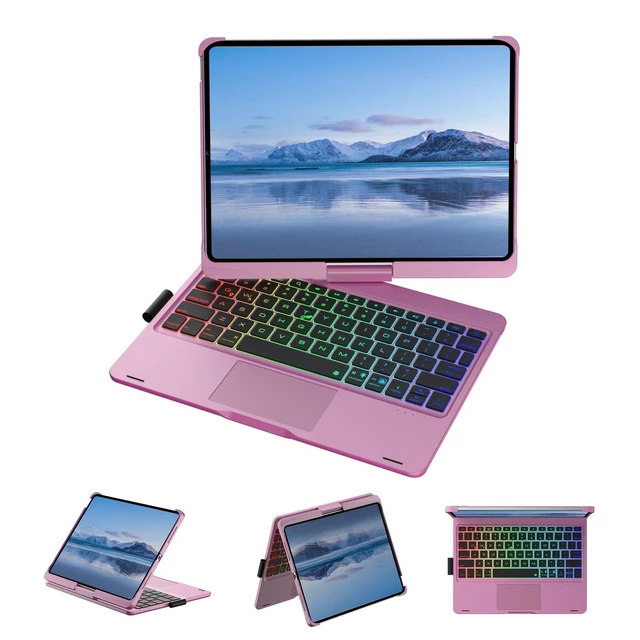 Alt view image 9 of 10 - Mollenmell IPad Keyboard Case with 7 Modes, RGB Backlit, Compatible with iPad Pro 11 2018-2022, iPad Air 11-inch 2024 (Cherry Purple)