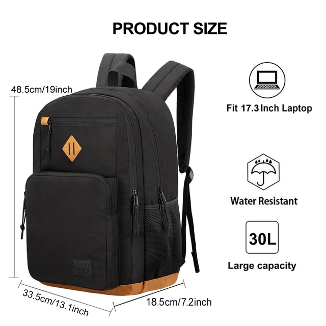 Alt view image 7 of 10 - KEOFID Classic Travel backpack for Men and Women, Anti Theft Laptop Backpack for Work, Large Bag for College, Water Resistent(Black 19inches)