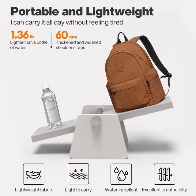 Alt view image 8 of 10 - mixi Outdoor Lightweight Backpack Casual Carry On Laptop Backpack Travel Bookbag for Women Men, Water Resistant Durable Hiking Bag for Camping Weekender Sports College Work, 17 Inch, Brown
