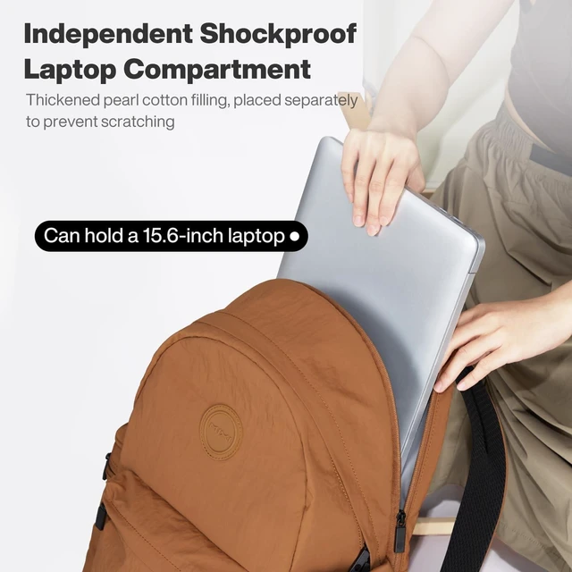 Alt view image 10 of 10 - mixi Outdoor Lightweight Backpack Casual Carry On Laptop Backpack Travel Bookbag for Women Men, Water Resistant Durable Hiking Bag for Camping Weekender Sports College Work, 17 Inch, Brown