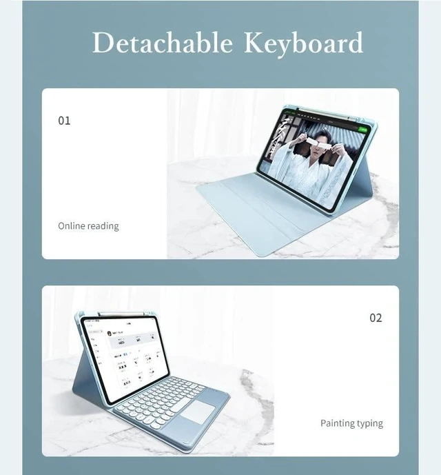Alt view image 8 of 10 - kaitesi Touch Keyboard Case for iPad A16 (11th Gen 11" 2025)/ iPad 10th Generation 2022 10.9" Case with Touchpad Detachable Keyboard Slim Leather Folio Cover (Light Pink)
