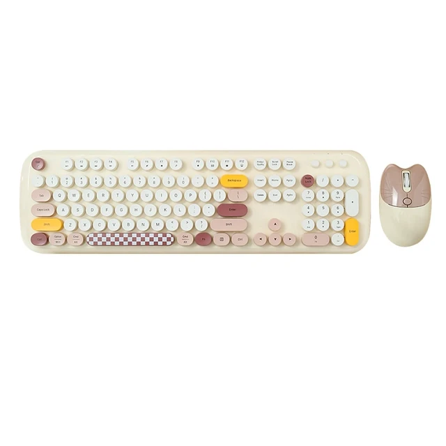 Alt view image 6 of 10 - SaharaCase - Wireless Keyboard & Mouse Combo with Silent Click ^^ Colorful 104 Keys Full Keyboard ^^ USB & Type-C Adapter (Beige)