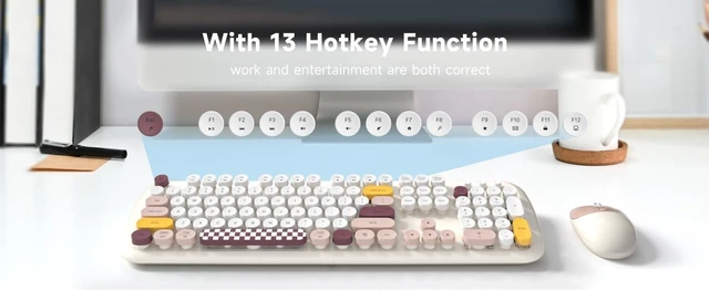 Alt view image 8 of 10 - SaharaCase - Wireless Keyboard & Mouse Combo with Silent Click ^^ Colorful 104 Keys Full Keyboard ^^ USB & Type-C Adapter (Beige)