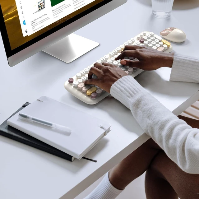 Alt view image 10 of 10 - SaharaCase - Wireless Keyboard & Mouse Combo with Silent Click ^^ Colorful 104 Keys Full Keyboard ^^ USB & Type-C Adapter (Beige)