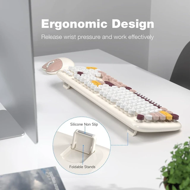 Alt view image 9 of 10 - SaharaCase - Wireless Keyboard & Mouse Combo with Silent Click ^^ Colorful 104 Keys Full Keyboard ^^ USB & Type-C Adapter (Beige)
