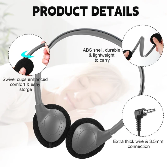Alt view image 7 of 10 - Konohan 30 Pack Headphones Bulk Headphone for School Classroom Student Wired Headphones Adjustable with 3.5 mm Jack for Adults (Grey)