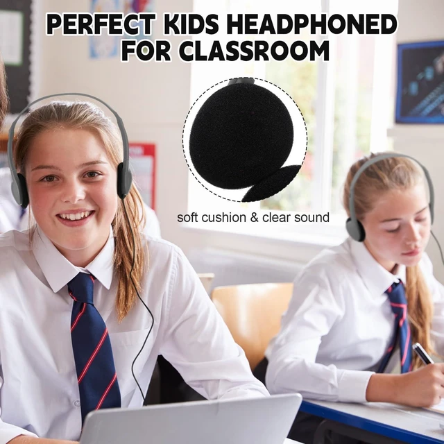 Alt view image 10 of 10 - Konohan 30 Pack Headphones Bulk Headphone for School Classroom Student Wired Headphones Adjustable with 3.5 mm Jack for Adults (Grey)