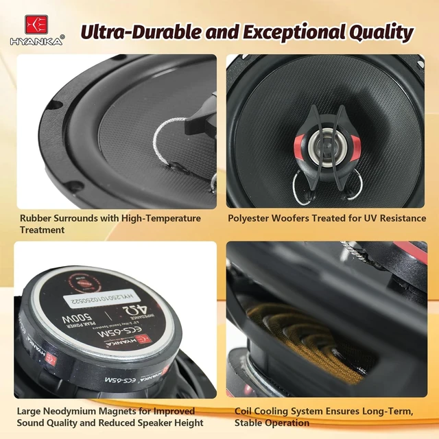 Alt view image 8 of 10 - H YANKA ECS-65M 6.5" Car Door Speakers, 350W Peak Power, 2-Way Coaxial Full-Range Stereo, Clear Sound, Low Distortion, with Install Kit, Ideal for Cars, Trucks, Jeeps (1 Pair)
