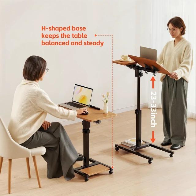 Alt view image 9 of 10 - Furist Mobile Adjustable Height Laptop Stand PC Computer Portable Notebook Swivel Laptop Desk Rolling Table Desk Cart Tiltable with Wheels Casters& Mouse Pad Table