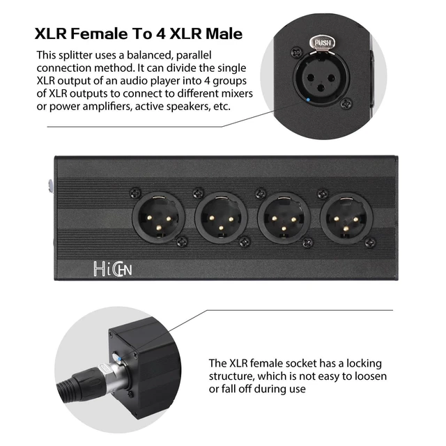 Alt view image 7 of 10 - HiCHN 3Pin XLR 1 Female to 4 Male Splitter Converter, 4Way XLR Single Input to Four Output Parallel Connection Adapter, One Input to 4 Output Audio DMX Adapter