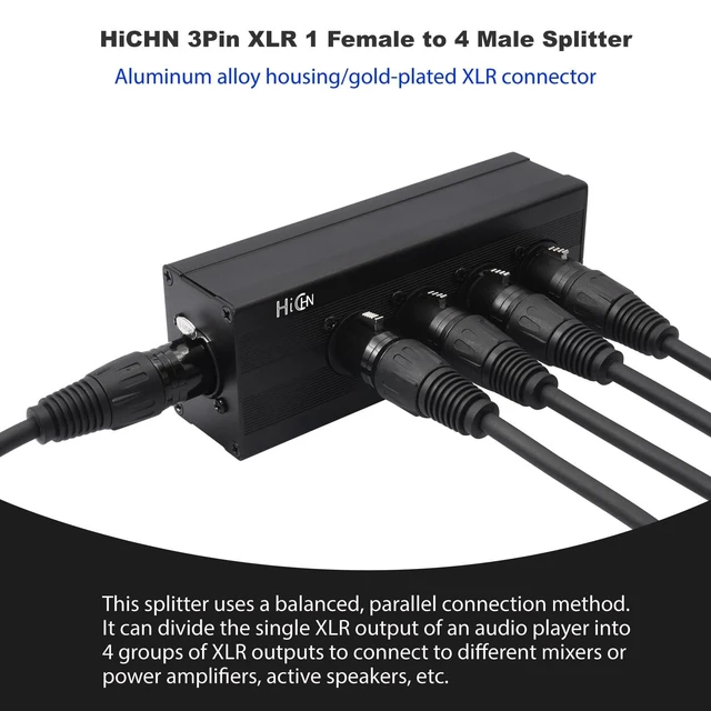 Alt view image 9 of 10 - HiCHN 3Pin XLR 1 Female to 4 Male Splitter Converter, 4Way XLR Single Input to Four Output Parallel Connection Adapter, One Input to 4 Output Audio DMX Adapter