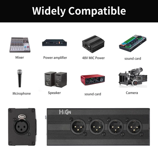 Alt view image 10 of 10 - HiCHN 3Pin XLR 1 Female to 4 Male Splitter Converter, 4Way XLR Single Input to Four Output Parallel Connection Adapter, One Input to 4 Output Audio DMX Adapter