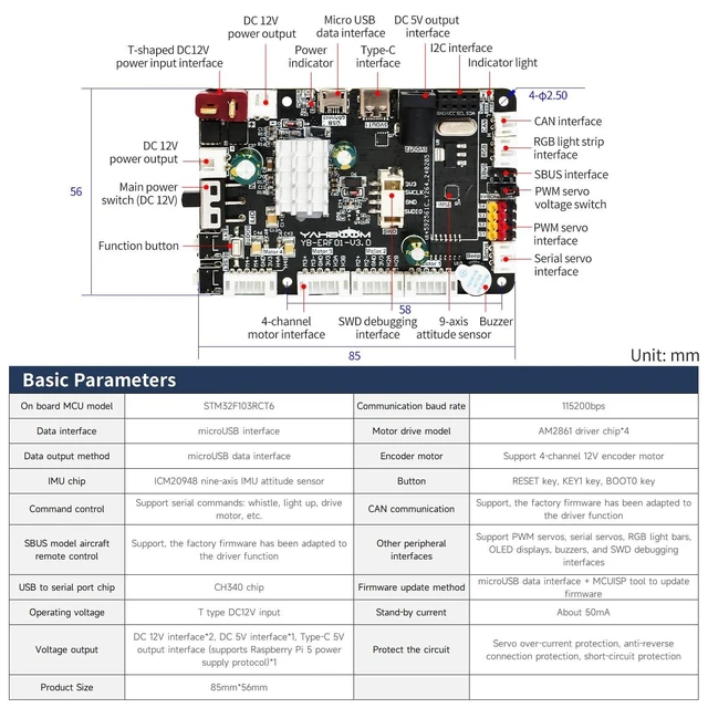 Alt view image 8 of 10 - Yahboom Robot Expansion Board V3.0 with STM32F103RCT6 Support RaspberryPi 5/Jetson/RDK Series 9-Axis IMU Sensor ROS2 (Ver 3.0)